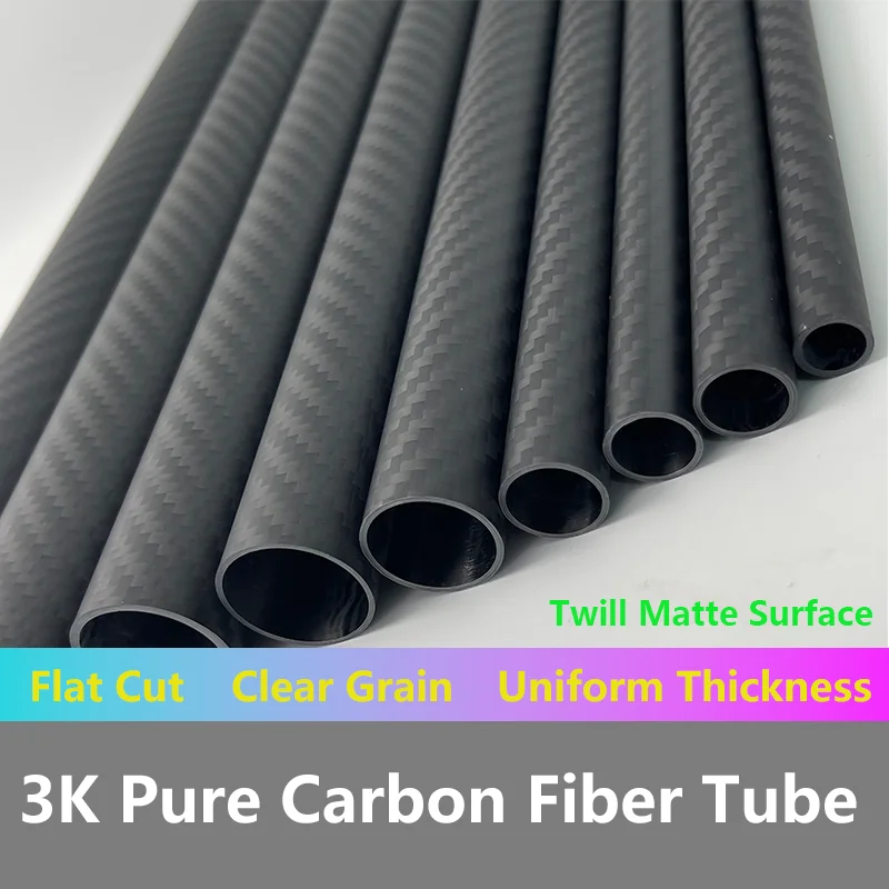 3K 탄소 섬유 튜브 트윌 매트, 코일 튜브 표면, 길이 500mm, 외경 4-40mm, 2 개