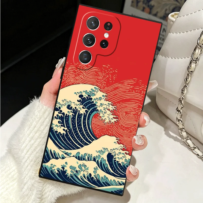 Soft Silicone Phone Case with Japanese Wave Kanagawa Surfing Design