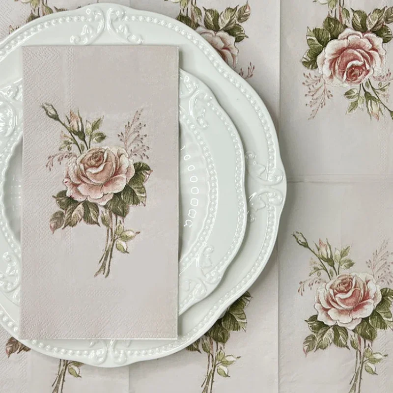 Vintage Roses Colourful Printed Napkins 20pcs 33*40 Large Wedding Paper Placemats Restaurant Paper DIY Butterfly Bone Bart paper napkins,disposable paper placemats