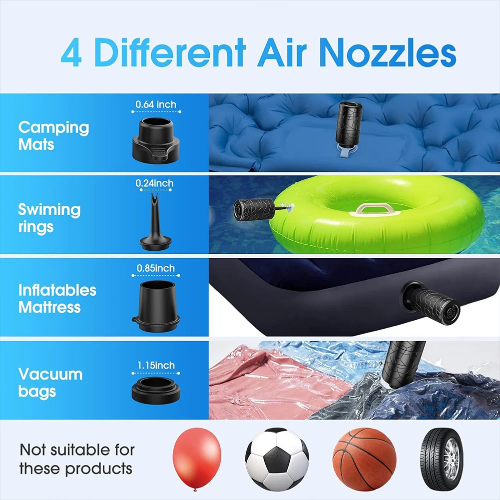 2 In 1 35W Air Pump With Lights Rechargeable Air Pump For Inflatables For Pool Floats Bed Mattress Swimming Ring Vacuum Bag