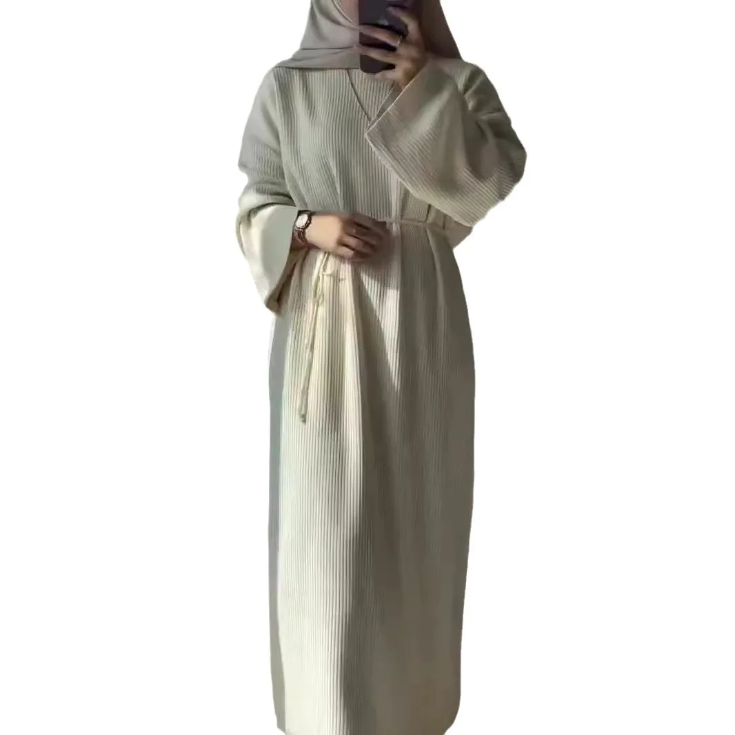 Casual Knitted Dr round Ne Long Sve Belted Loose Waist Spring Autumn Women's Faion Ele Sle Long Dr