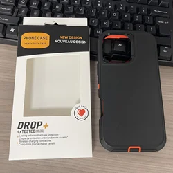 Dual Layer Heavy - Duty Shockproof Rugged Phone Case with Box - iPhone 15 Plus (Black Orange)