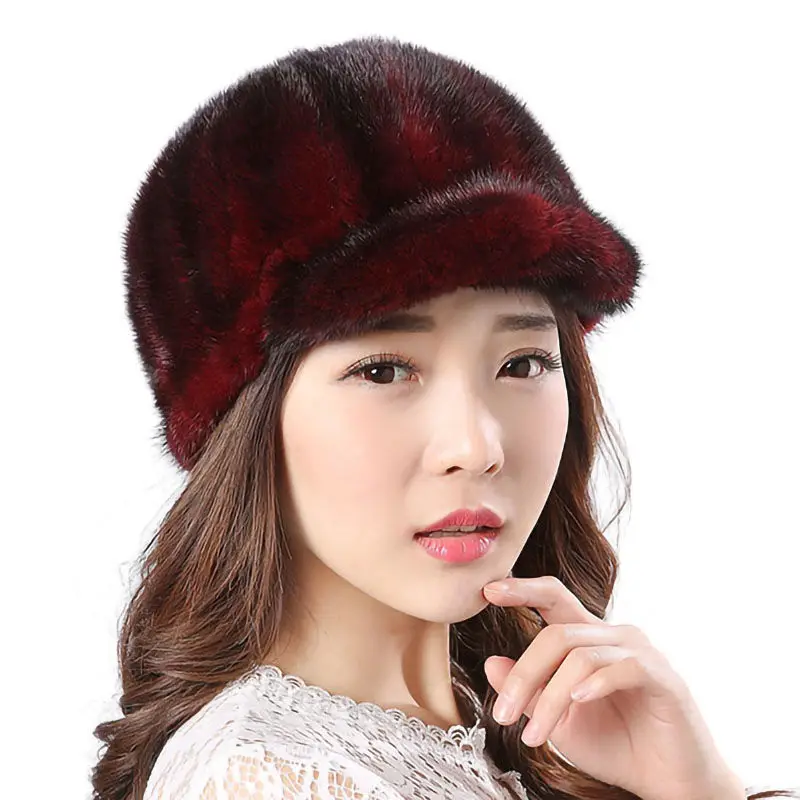Mink 100%Natural Fur Hat Stylish 100% Real Genuine Mink Fur Knit Soft Fur Hat Men main image 4