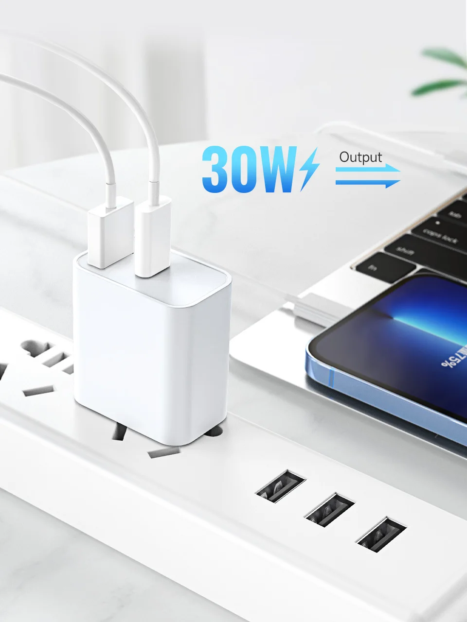 

PD30W Сетевое зарядное устройство с двумя портами USB Type-A/Type-C