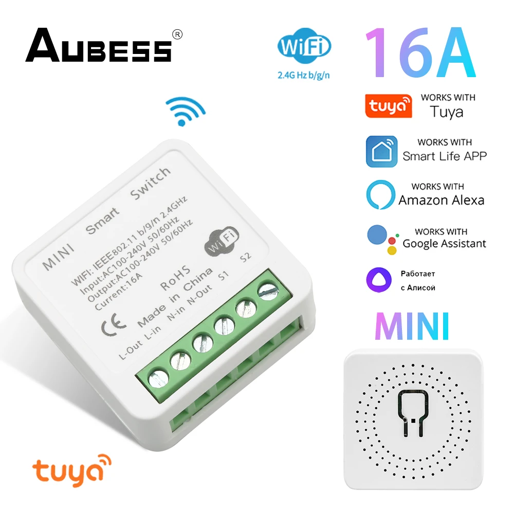 Tuya Wifi Mini Smart Switch 16A 2-Way DIY Switches SmartLife App Timer Module Support Alexa Google Home Alice Voice Control