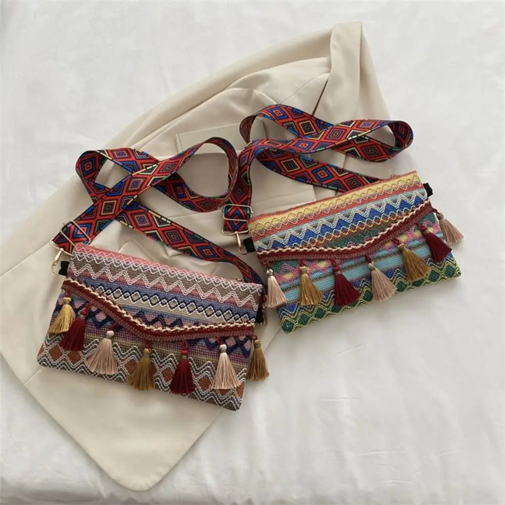 

Сумка-мессенджер в Корейском стиле, плетеная Сумочка с геометрическим рисунком, богемный саквояж на плечо, женская сумка с бахромой, вместительный мешок на плечо
