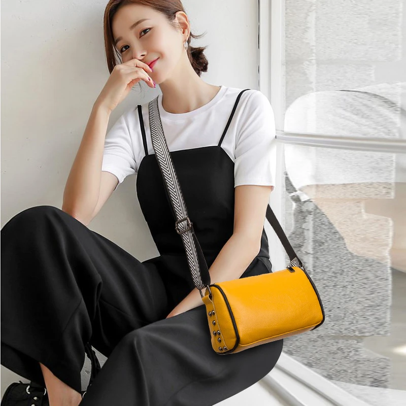 2022 Braided Wide Shoulder Straps Small Women's Messenger Bag Purse Genuine Leather Fashion Women Bag High Quality Shoulder Bags