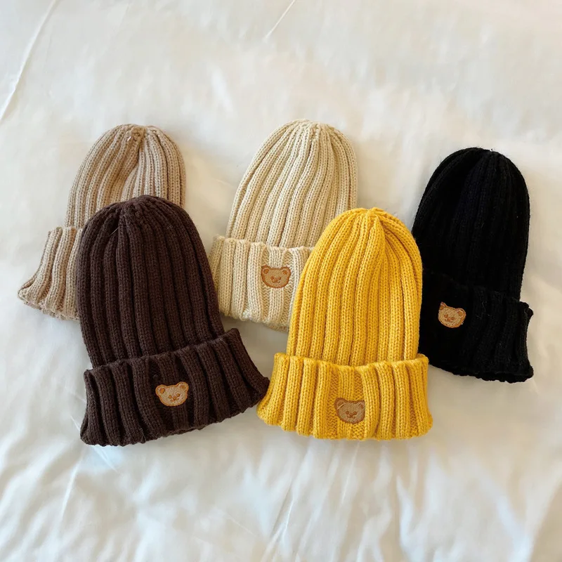 Bear Embroidery Baby Knitted Hat Winter Soft Warm Kids Boys Girls Cap Cartoon Children Caps Hats Beanie Bonnet knit hat baby hat