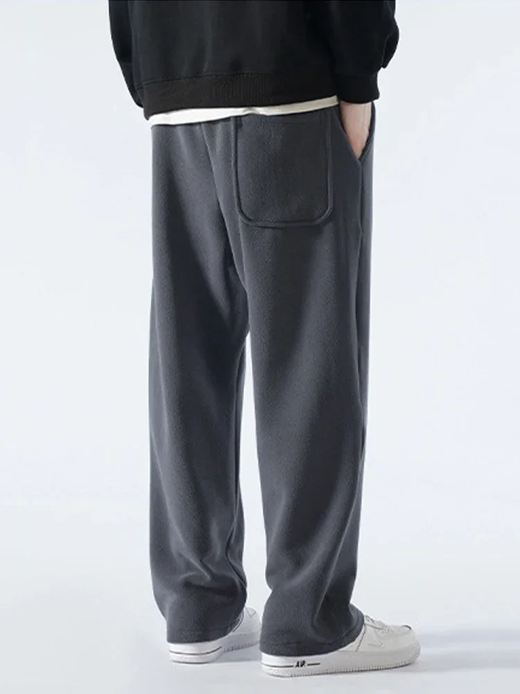 Winter Thick Fleece Warm Sweatpants Men Streetwear Wide-Leg Straight Loose Track Pants Male Casual Thermal Velvet Trousers
