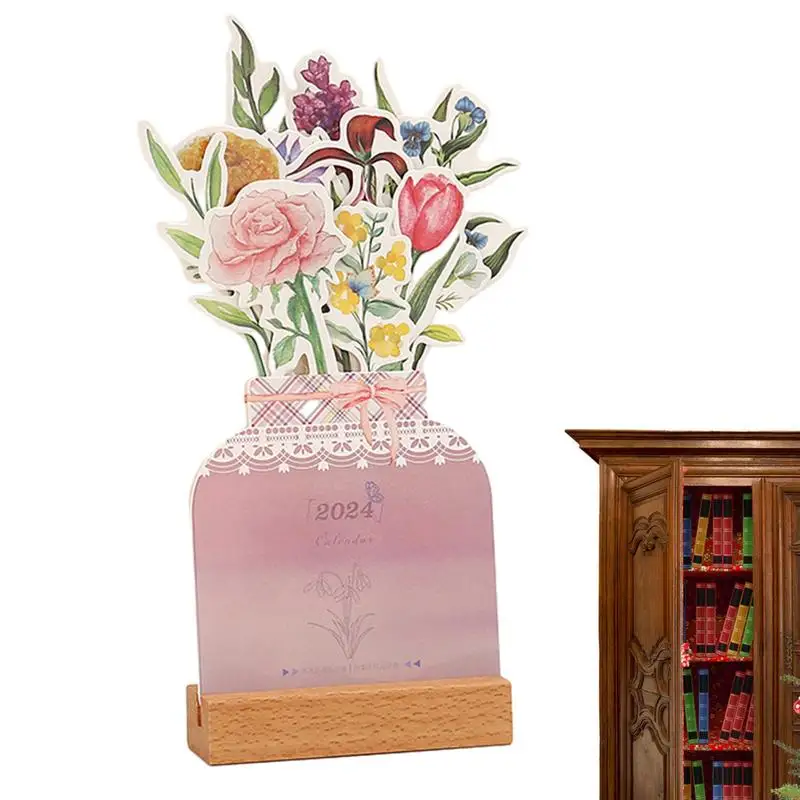 

Desk Calendar Planner Vase Shaped Calendar Monthly Desk Planner Bloomy Flowers Desk Calendar Flexible Wooden Base Small Standing