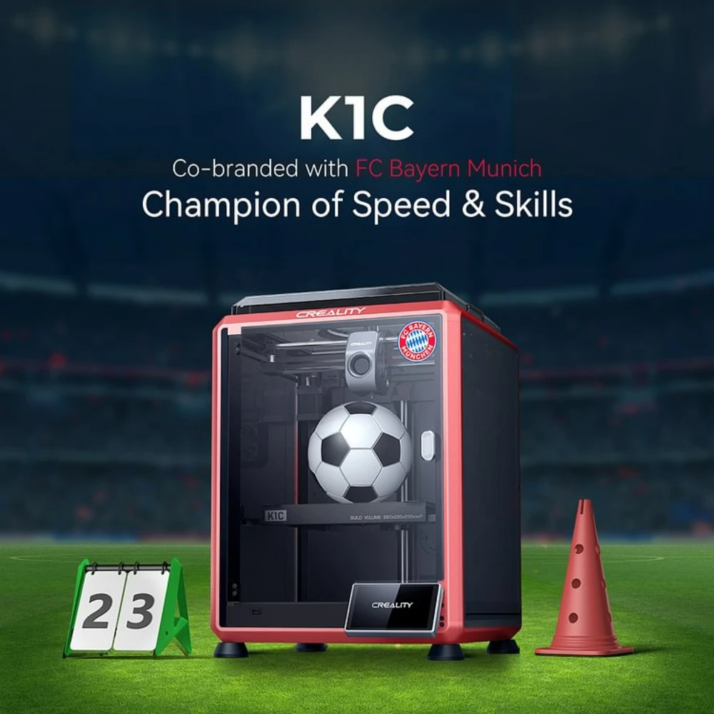 Creality 신제품 K1C 3D 프린터 FC Bayern Edition, 600 mm/s 막힘 없는 압출기 키트, 퀵 스왑 깍지 AI 카메라 관찰 자동 레벨링