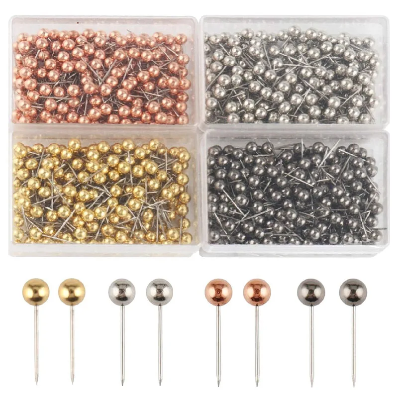 200 Pcs 1/8Inch Retro Metallic Color Map Tacks for Cork Board plastic push pins