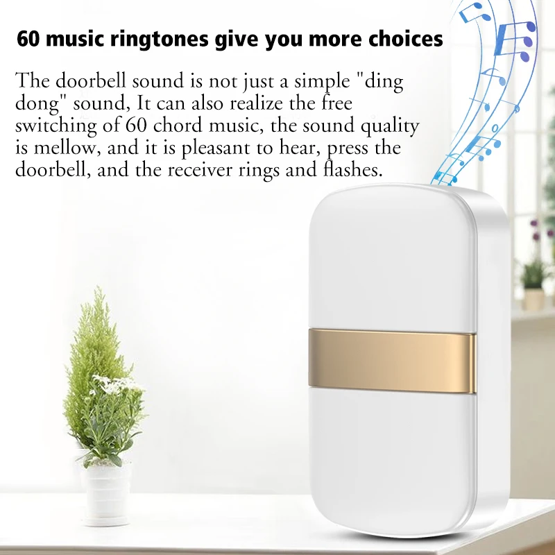 CACAZI Self-powered Wireless Doorbell No Battery required Waterproof Door bell Outdoor Kinetic Ring Chime 2 Buttons 1 Receiver