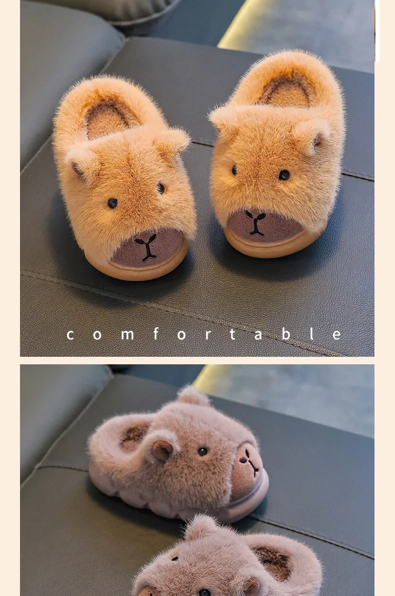 Capybara Frau Hausschuhe Winter Neue Mode Niedlichen Flauschigen Baumwolle Boden Schuhe Kinder Warme Innen Cartoon Plüsch Boden Hause Hausschuhe – Detail 11