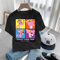 Summer Kids T-shirt Pink Panther Graphic Shirt Girls Floral Cat Top Short Sleeve T-shirt Cute cartoon Pink Panther T-shirt 1