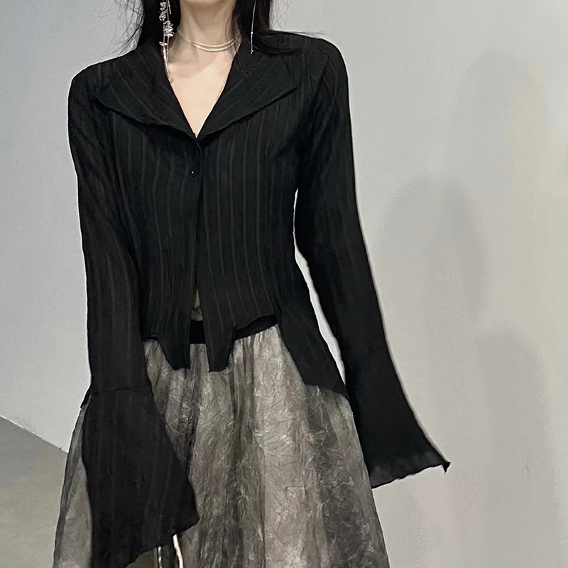 Harajuku Dark Academic Shirt Women Streetwear Vintage Y2K Blouse Sexy Gothic Long Sleeve Irregular Female Spring New Tops