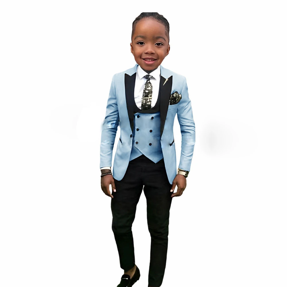 Boys Suit Peak Lapel 3 Pieces Jacket Vest Pants Splicing Formal Tuxedo Child Blazer Party Dress Wedding Set conjuntos de blazer
