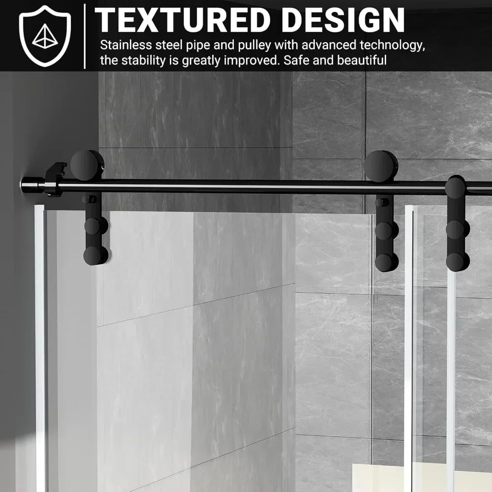 Shower Door 60" W x 76" H Frameless Sliding Shower Door,Frameless Shower Door with Sealing Strip and Waterproof Handle 4