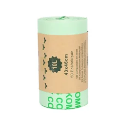 Eco - Friendly Biodegradable Trash Bags - 50 Pack, Compostable Rubbish Liners (10L - 43X46cm)