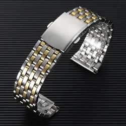 Stainless Steel Universal Watch Band with Folding Safety Buckle Bracelet Strap - 22mm (SilverGold)