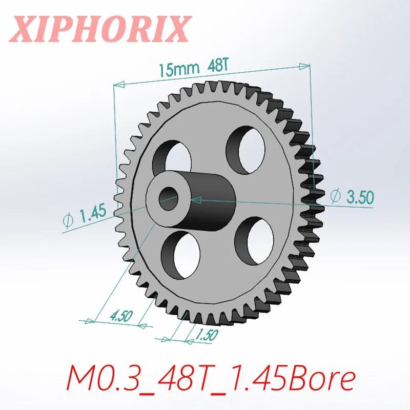 Module 0.3 M0.3 48 Teeth Plastic Gear, Interference Fit 1.5mm Shaft