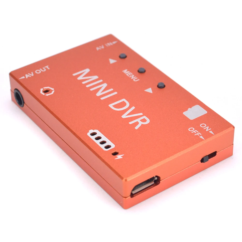 Écran de contrôle du Mini FPV DVR affichant les paramètres d'enregistrement vidéo HD.