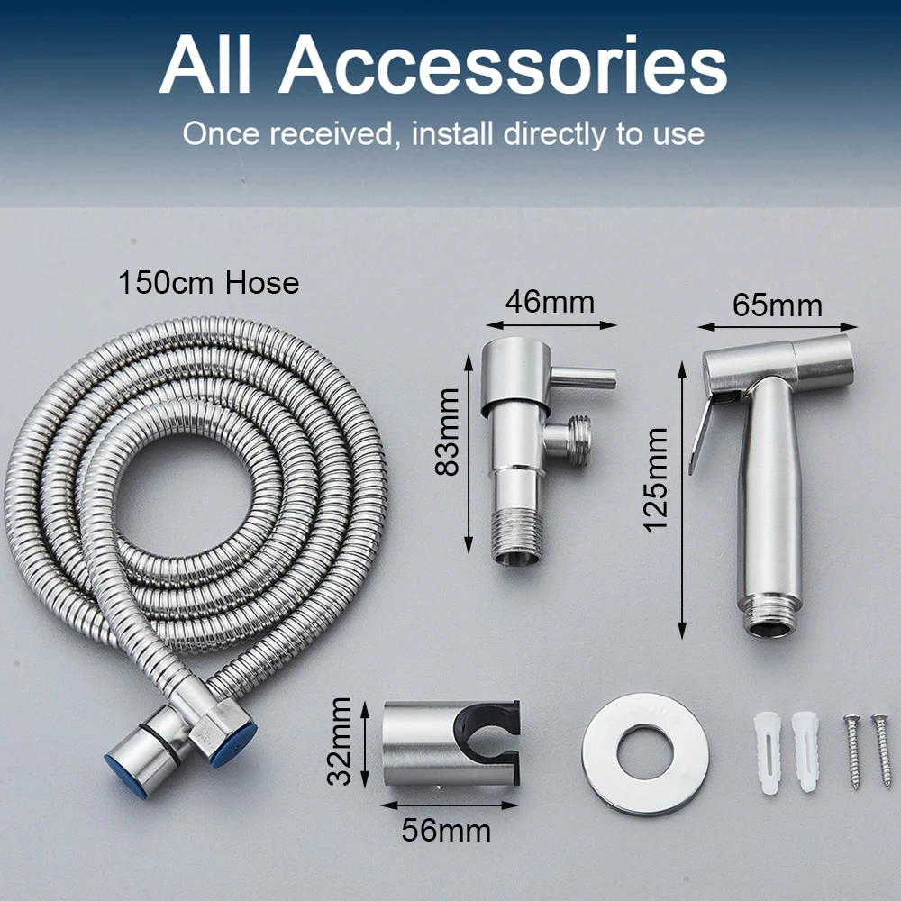 Black Single Cold Water Toilet Bidet Sprayer Faucet Bathroom Stainless Steel 304 Nickel Shower Bidet Wall Mounted Woman Cleaner