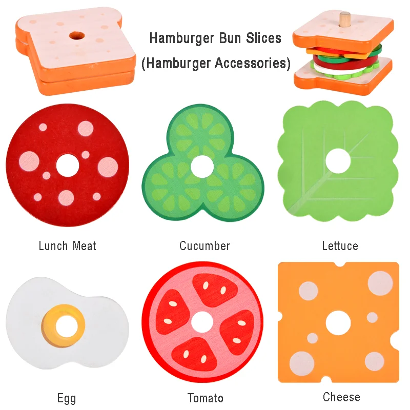 Children's simulation food toys, burgers / sandwiches, sets of columns, assembled matching, play house kitchen / restaurant game 6