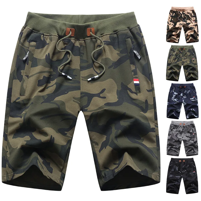 Summer Men's Camouflage Capris Fashion Knitted Sports Shorts Oversized Beach Pants Cotton Casual Middle Pants Thin Breeches