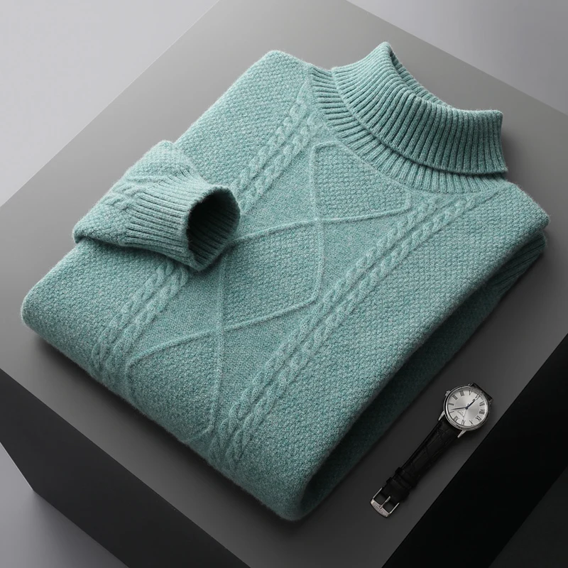 Men's Autumn Winter High Neck Sweater Pure Woolen Sweater Knitted Pullover Long Sleeve Thickened Loose Business Casual Top  2023 2