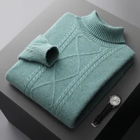 Men's Autumn Winter High Neck Sweater Pure Woolen Sweater Knitted Pullover Long Sleeve Thickened Loose Business Casual Top  2023 2