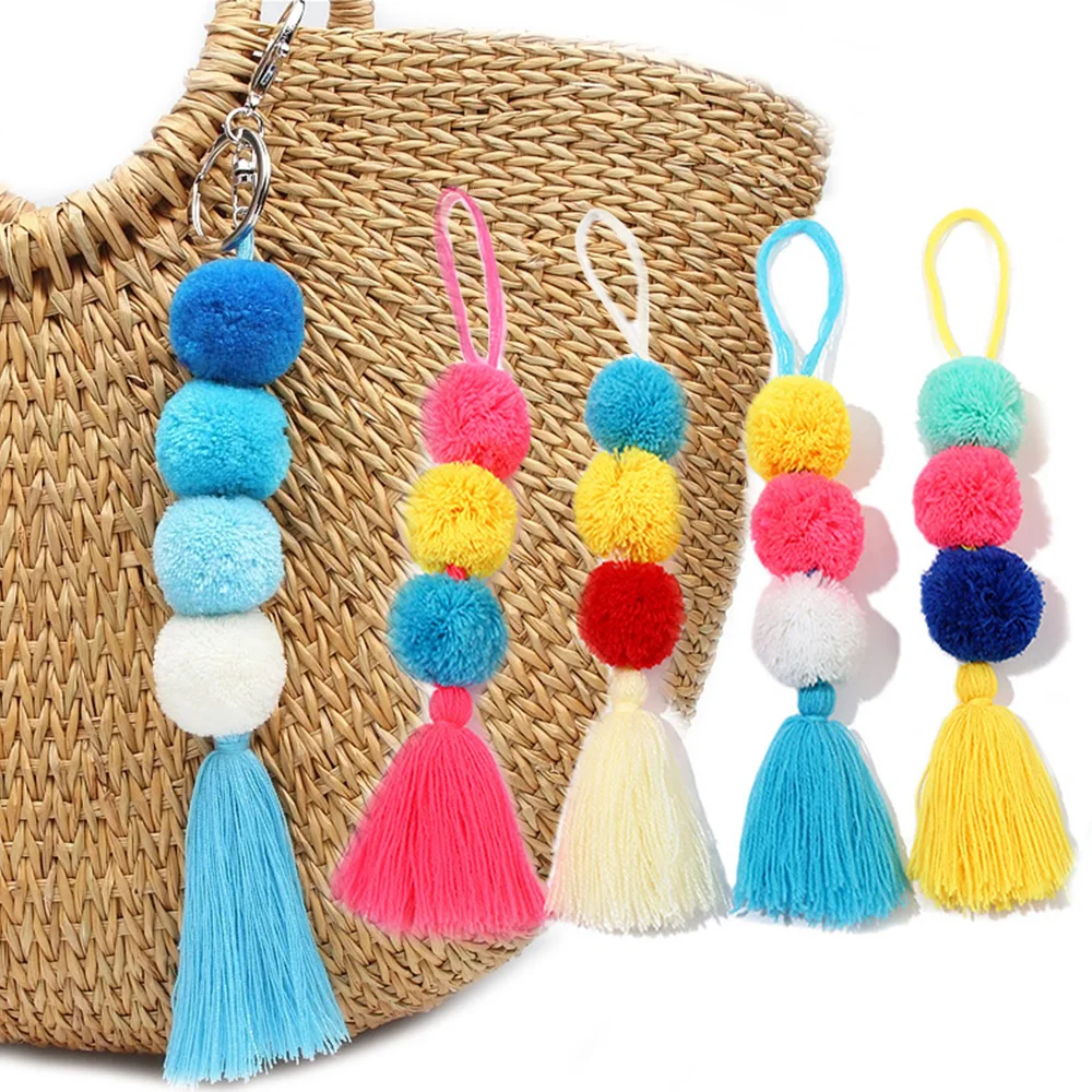 Colorful Tassel Keychain Wool Pom Pom Keychains Tassel Pendants