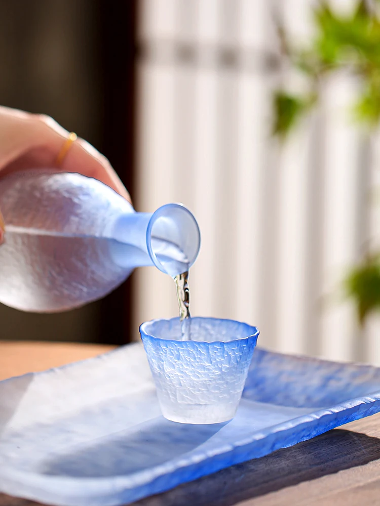 Japanese Blue Sake Wine Glass Set, Wine Pot, Tea Cup, Household Drinking Glasses, Fruit Shot Glass, Dispenser