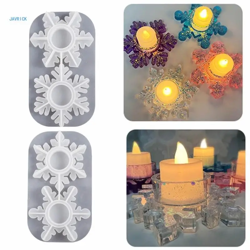 Resin Candle Holder Silicone Moulds Crystal Snowflake Shaped Candlestick Epoxy Mold for Christmas Home Decoration Crafts