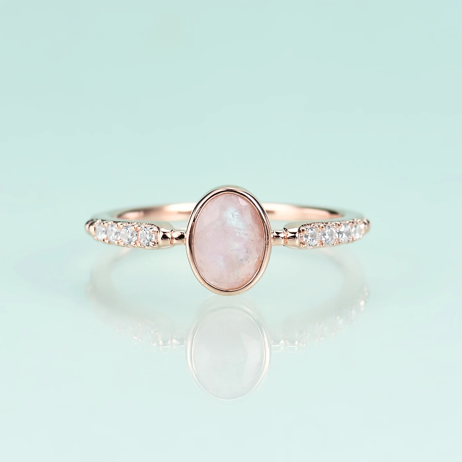 

Gem's Beauty Silver 925 Pure Rose Gold 14 K Filled Ring Kof For Women Milky Blue Moonstone Luxury Rings Fine Jewelry