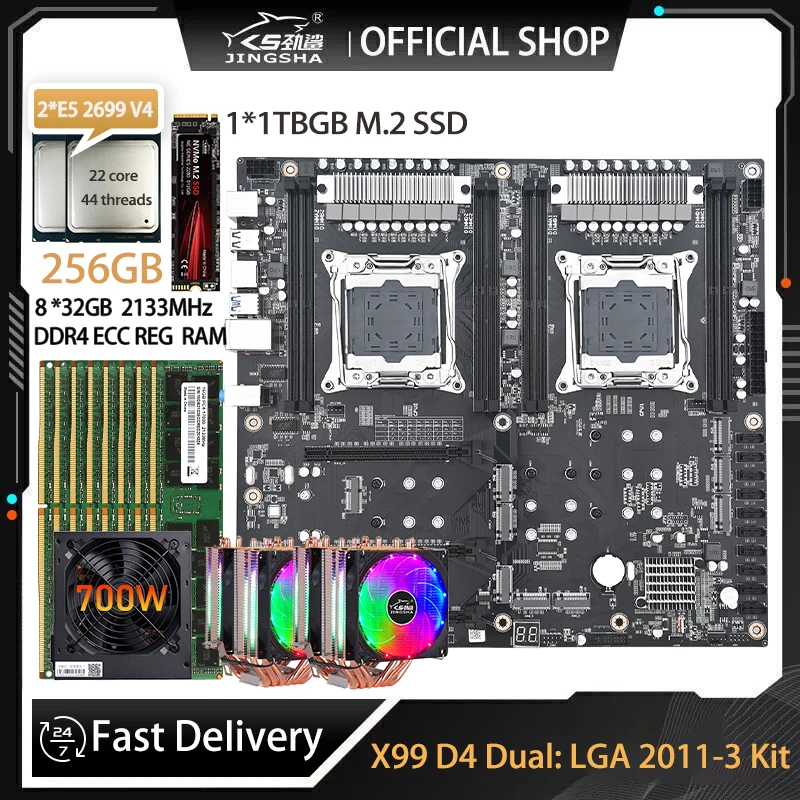 X99 Dual Motherboard Socket LGA 2011-3 Set with 2*Xeon E5