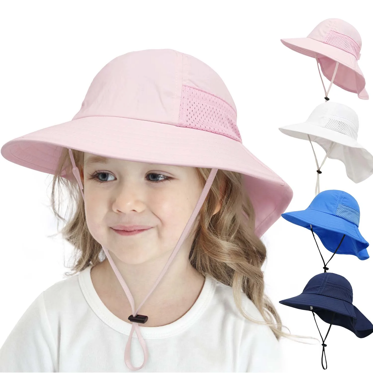 

2024 Summer Baby Hat Beach Sun Protection Neck Children Bucket Hats for Girls Boys Adjustable Kids Cap Baby Accessories 6M-6Y