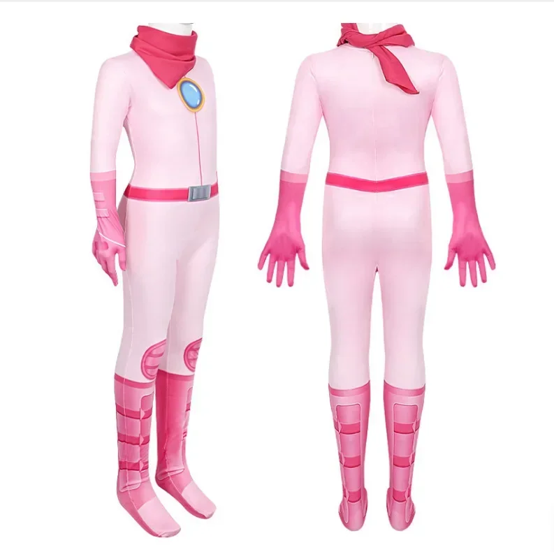 

Gril Princess Peach Jumpsuit For Kids Cosplay Suit Halloween Game Role Playing Costume Kids Carnival Tight Fitting Jumpsuit