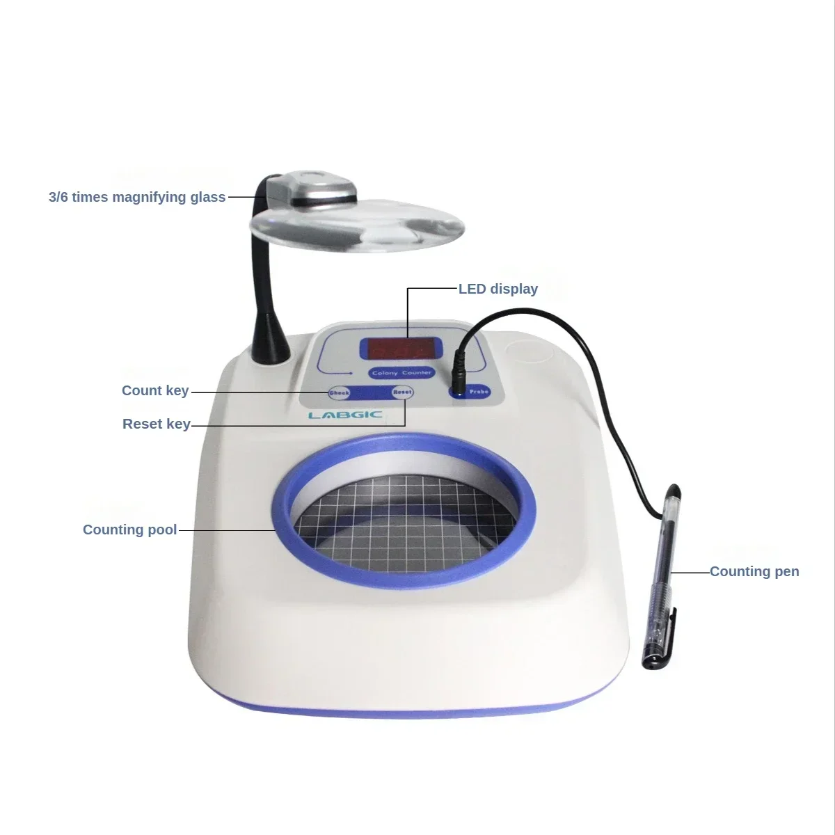 LABGIC Colony Counter Bacteria Inspection Instrument LED Light Side Lighting Colony Comparison Clearly Amplified 3~6 Multiple