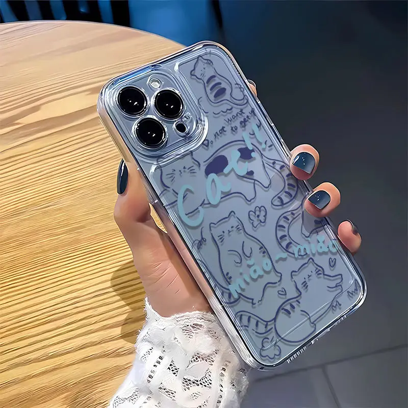 Adorable Cat Line Art Phone Case - Soft Clear TPU Cover