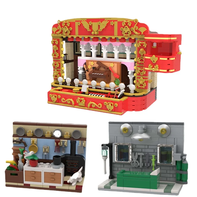 

BuildMOC куклы для шоу, кинотеатра, кухни, больницы, набор строительных блоков 71033, совместимы с конструктором для сцены в больнице, кухне, игрушки