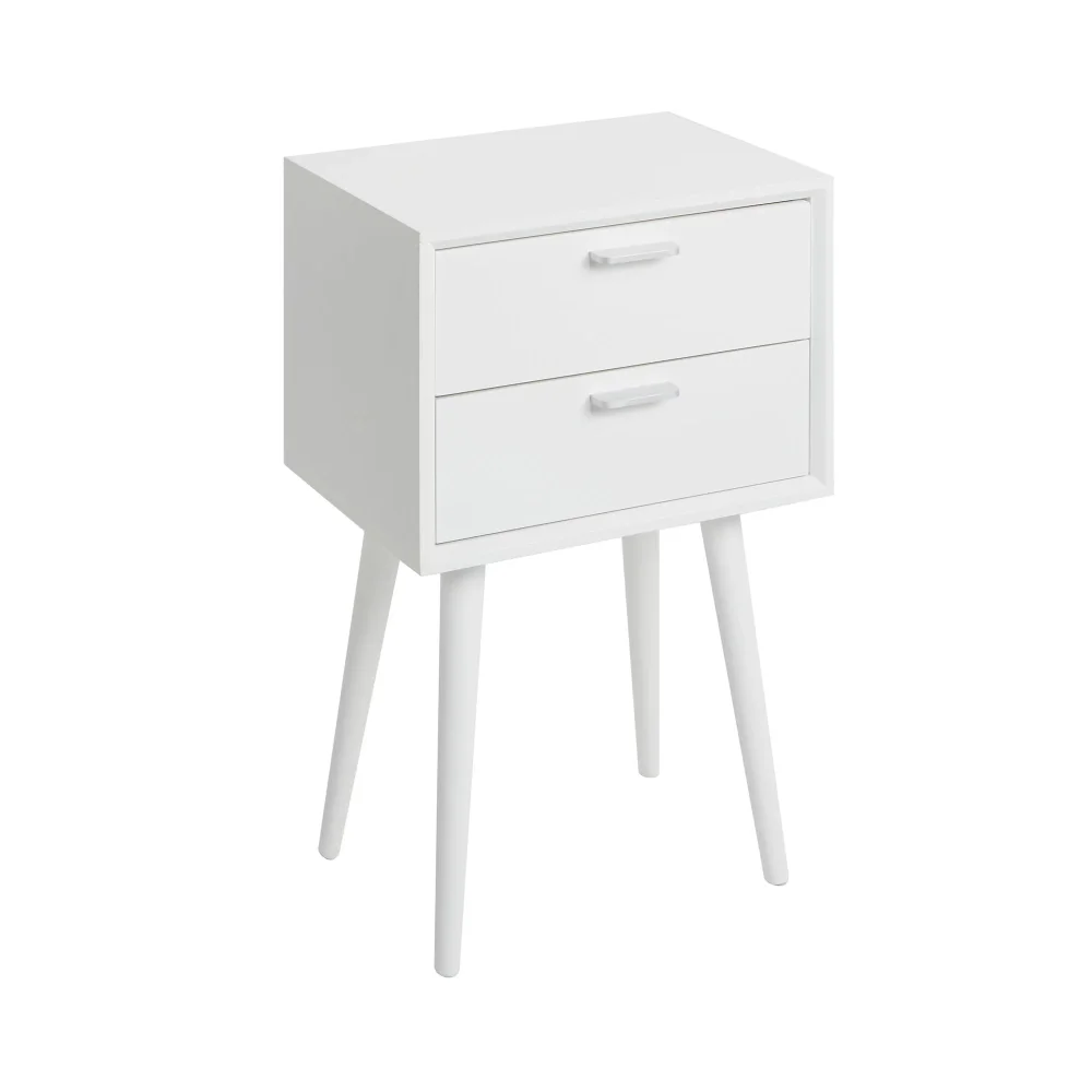 

Modern Two Drawer Side Table, White Finish