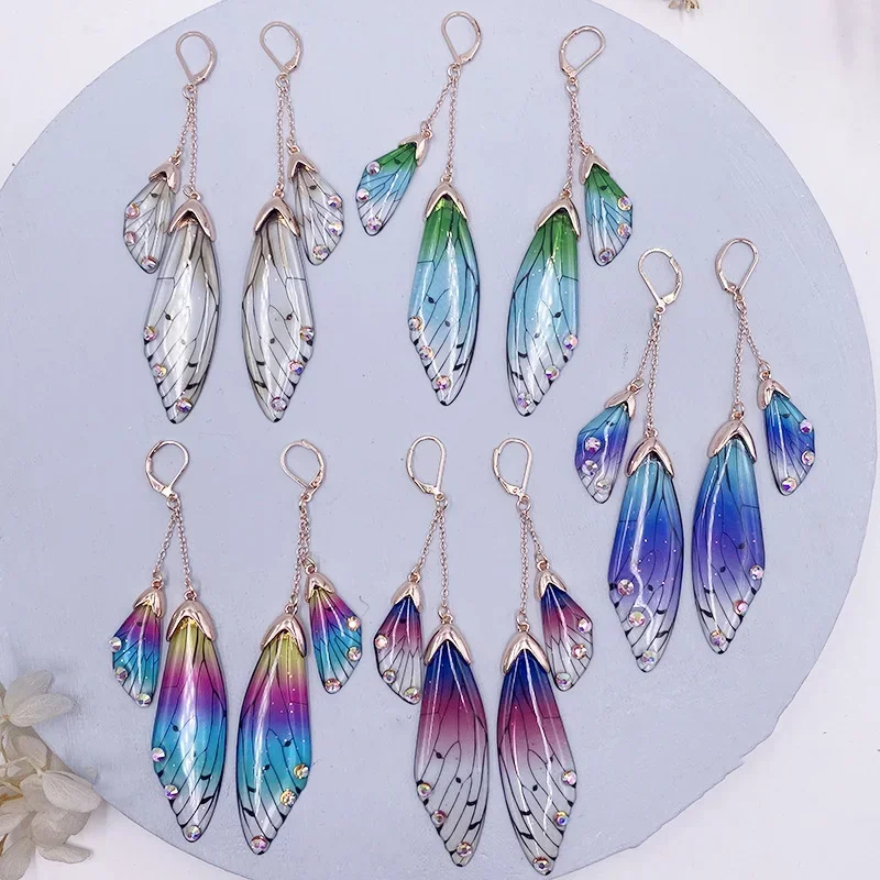 Dangle Earrings Drop Earrings Butterfly Earrings Animal Earrings Fairy Multicolor Resin Butterfly Earrings for Women Clear Crystal Enamel Double Simulation Wing Drop Earrings Party Jewelry Gift