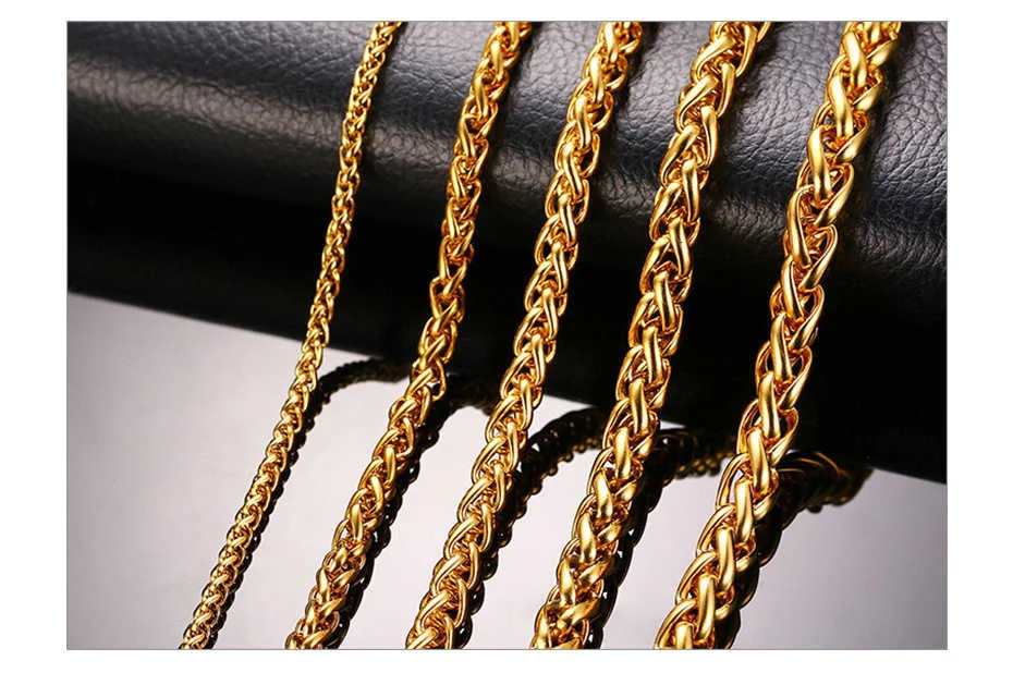 Vnox Gold Farbe Männer Edelstahl Weizen Spiga Franco Link Kette Halskette Männlichen Schmuck 24 Zoll in 3-7MM Breite – Detail 5