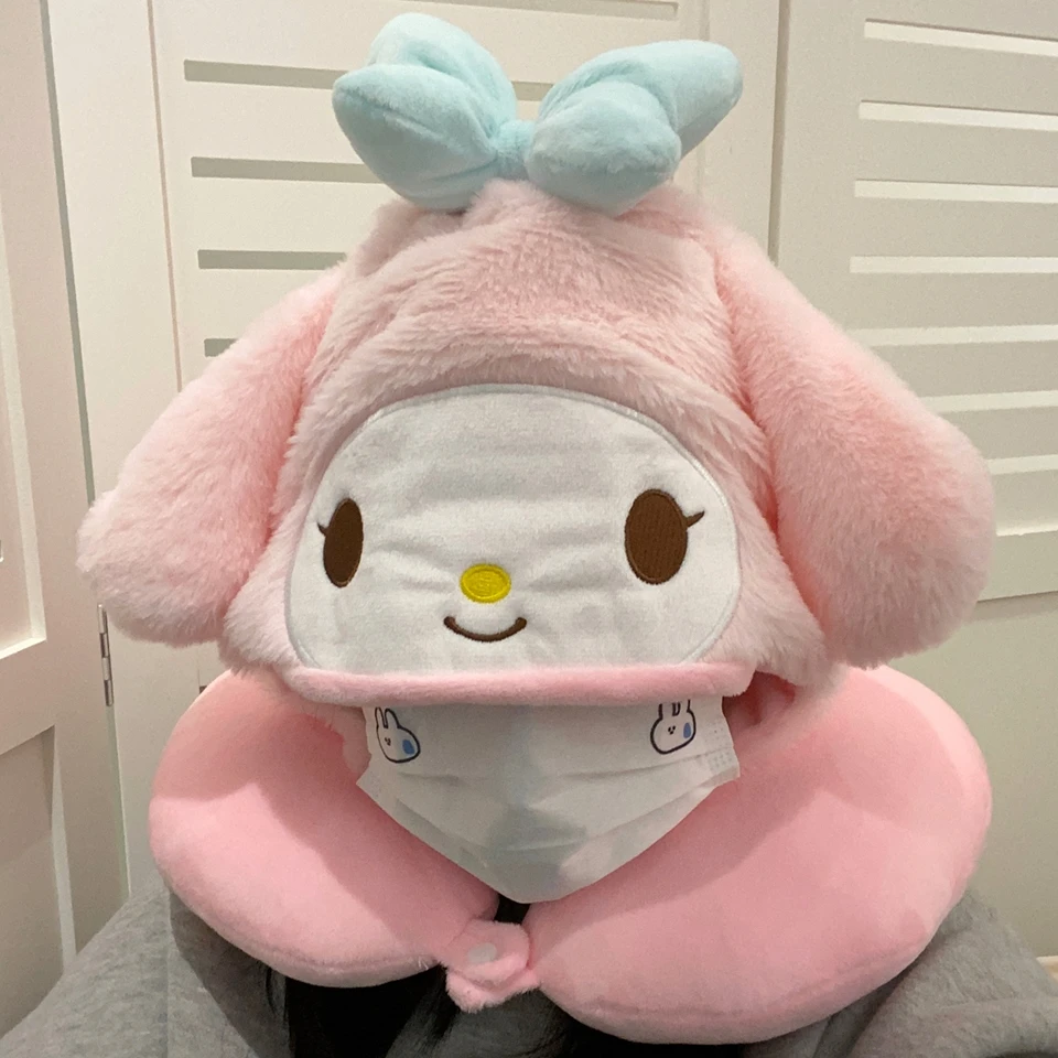 Cartoon My Melody U-shaped Hooded Neck Pillow Cinnamoroll Travel Blackout Nap Pillow Office Japanese style Pillow With Hat 6