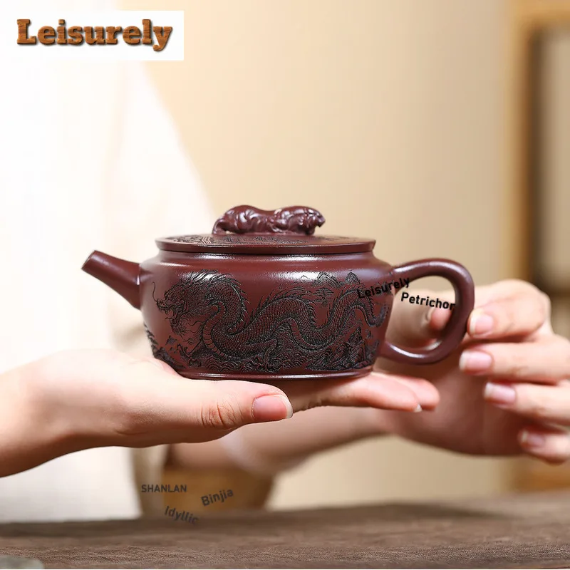 210ml Yixing Purple Clay Teapots Handmade Large Caliber Pot Raw Ore Stone Red Mud Tea Maker Kettle With Strainer Zisha Tea Set
