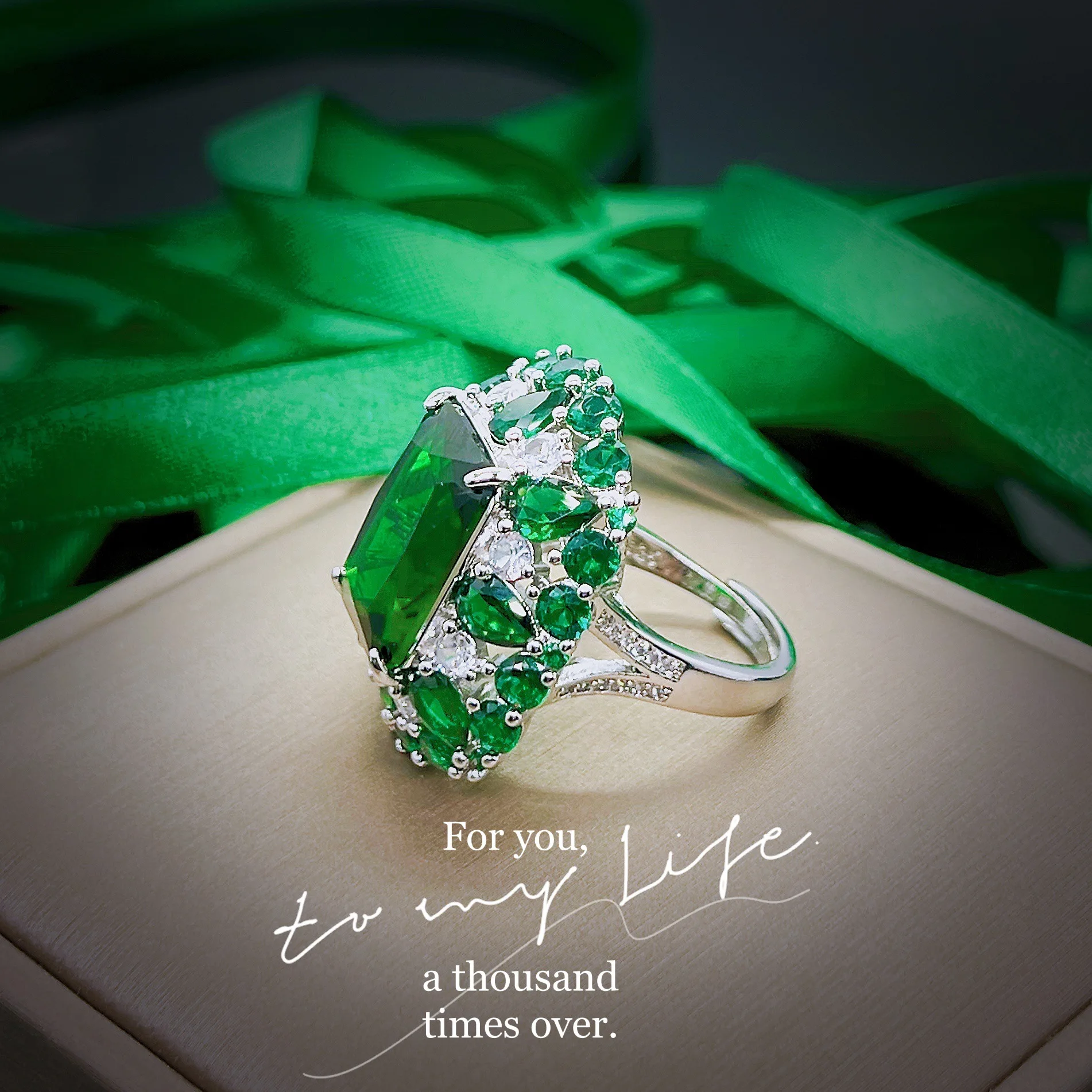 Emerald Ring with Double Stair Step Diamond Halo | Lee Michaels Fine Jewelry