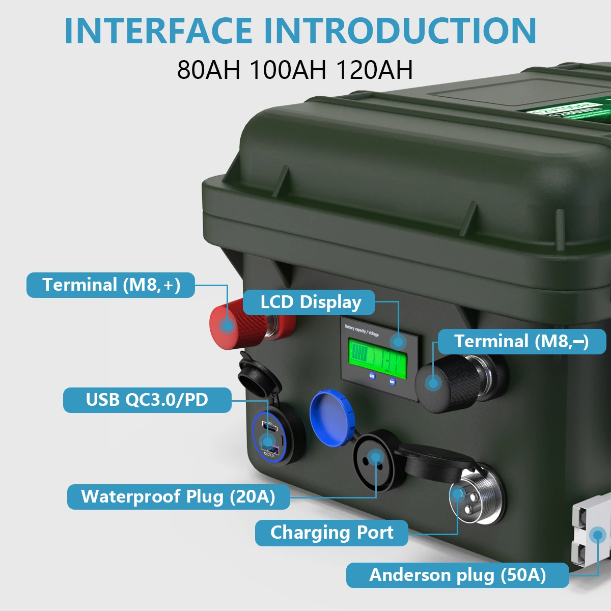 Batteria LiFePO4 12V 100Ah 140Ah Bluetooth 12.8V 120Ah 6000 + cicli USB 3.0/PD carica impermeabile IP6 per barca da pesca RV nessuna tassa