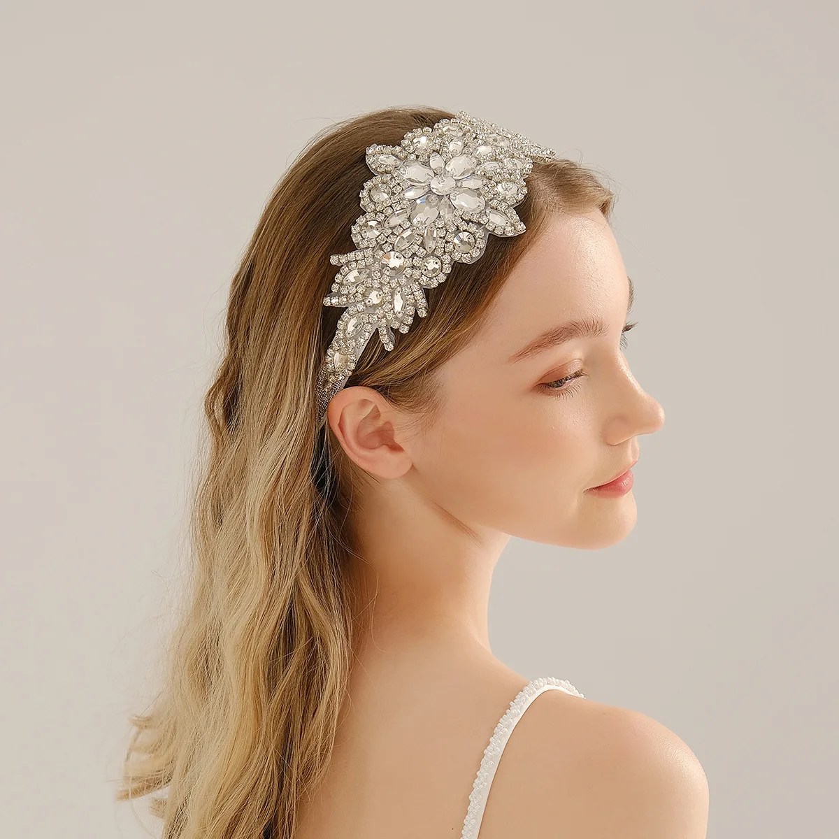 JLZXSY AB Color Diamante Bridal Headband Elastic Headband