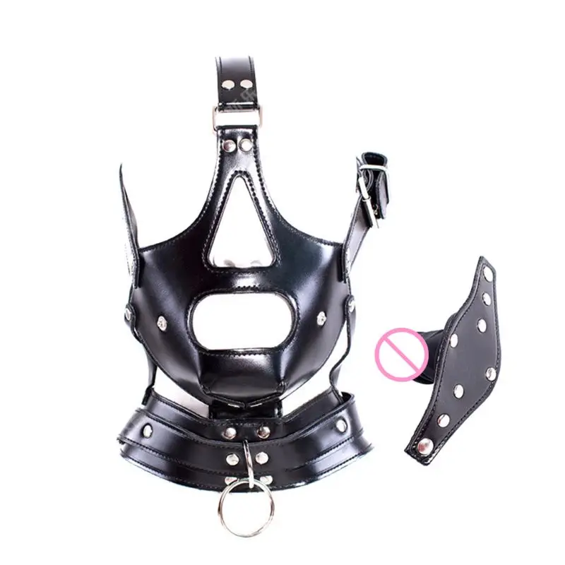 Woman Man BDSM Slave Pu Gay Erotics Leather Fetish Head Wrap Bondage Headgear Mask Hood Restraint Adult Role Play Sex Toys